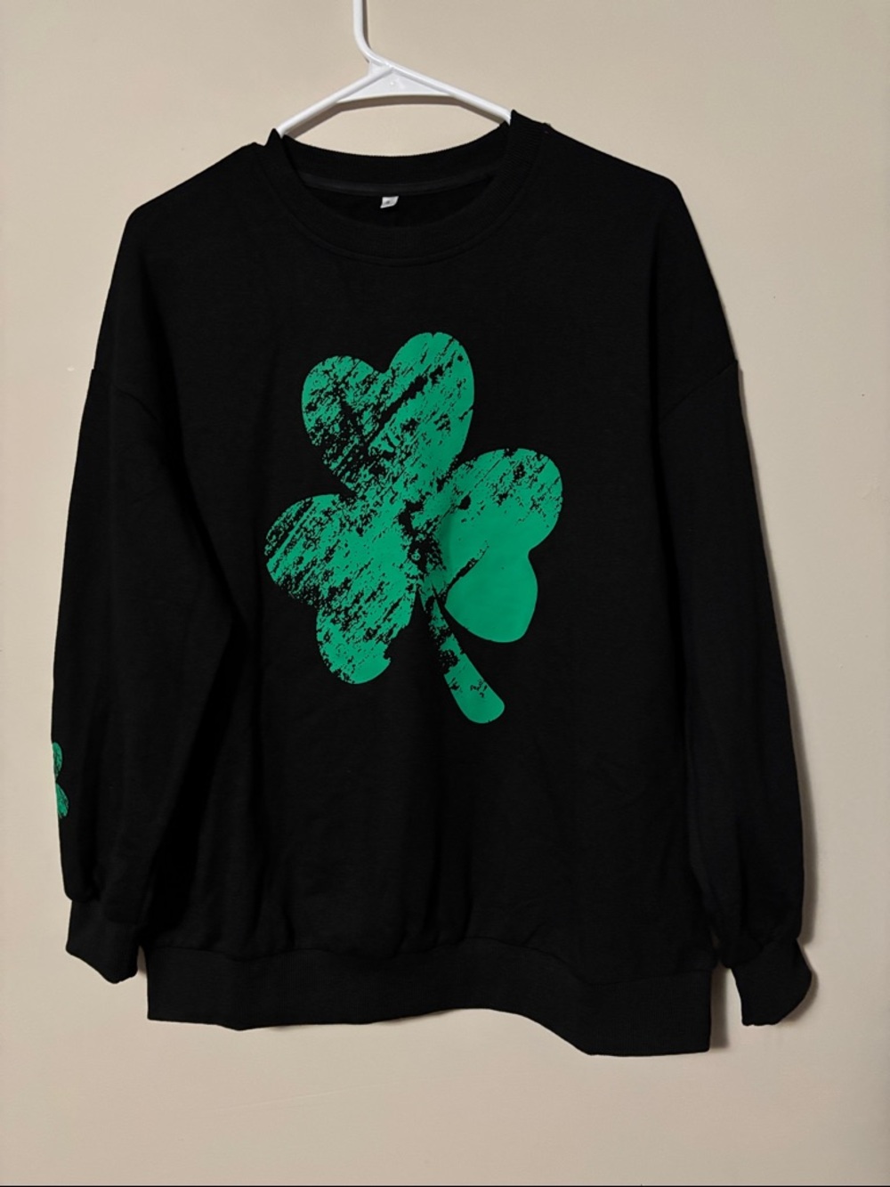 Black Sweatshirt with Large Green Shamrock Graphic nwot